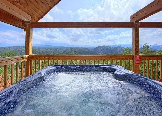 hot tub with mountain view