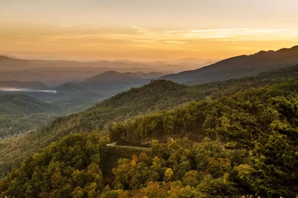 Foothills Parkway at sunset