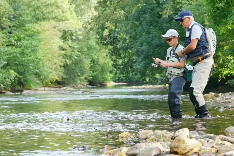 father and son trout fishing in gatlinburg