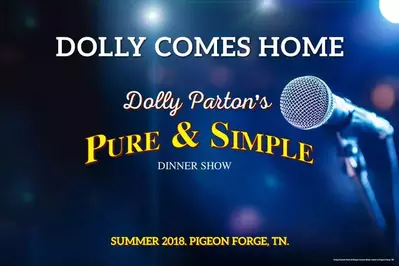 An advertisement for Dolly Parton's Pure & Simple Dinner Show.