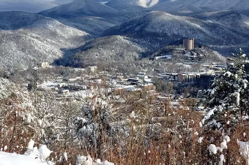 Scenic photo of winter in Gatlinburg TN.