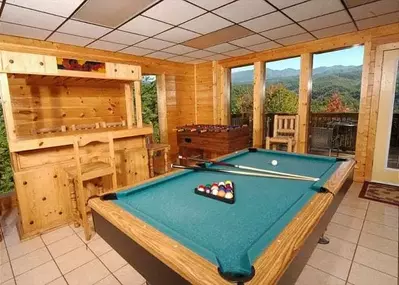 The fun game room in the Redneck Ritz cabin in Gatlinburg.