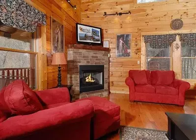 The living room of the Camelot cabin.