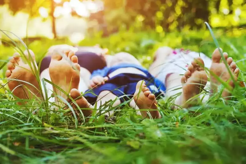 people laying in the grass