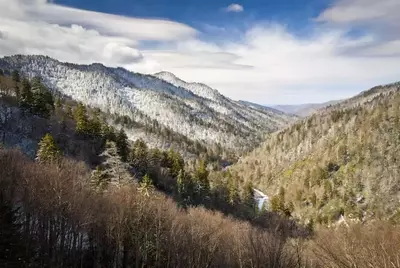 Snow in the distant Smoky Mountains