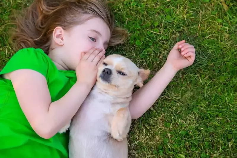 kid and dog enjoying a pet friendly Smoky Mountain vacation