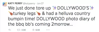 Katy Perry tweet about her visit to Dollywood