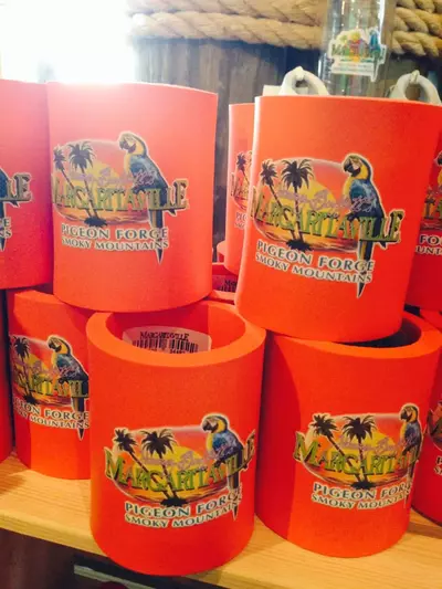 Jimmy Buffett's Margaritaville orange coozies with logo