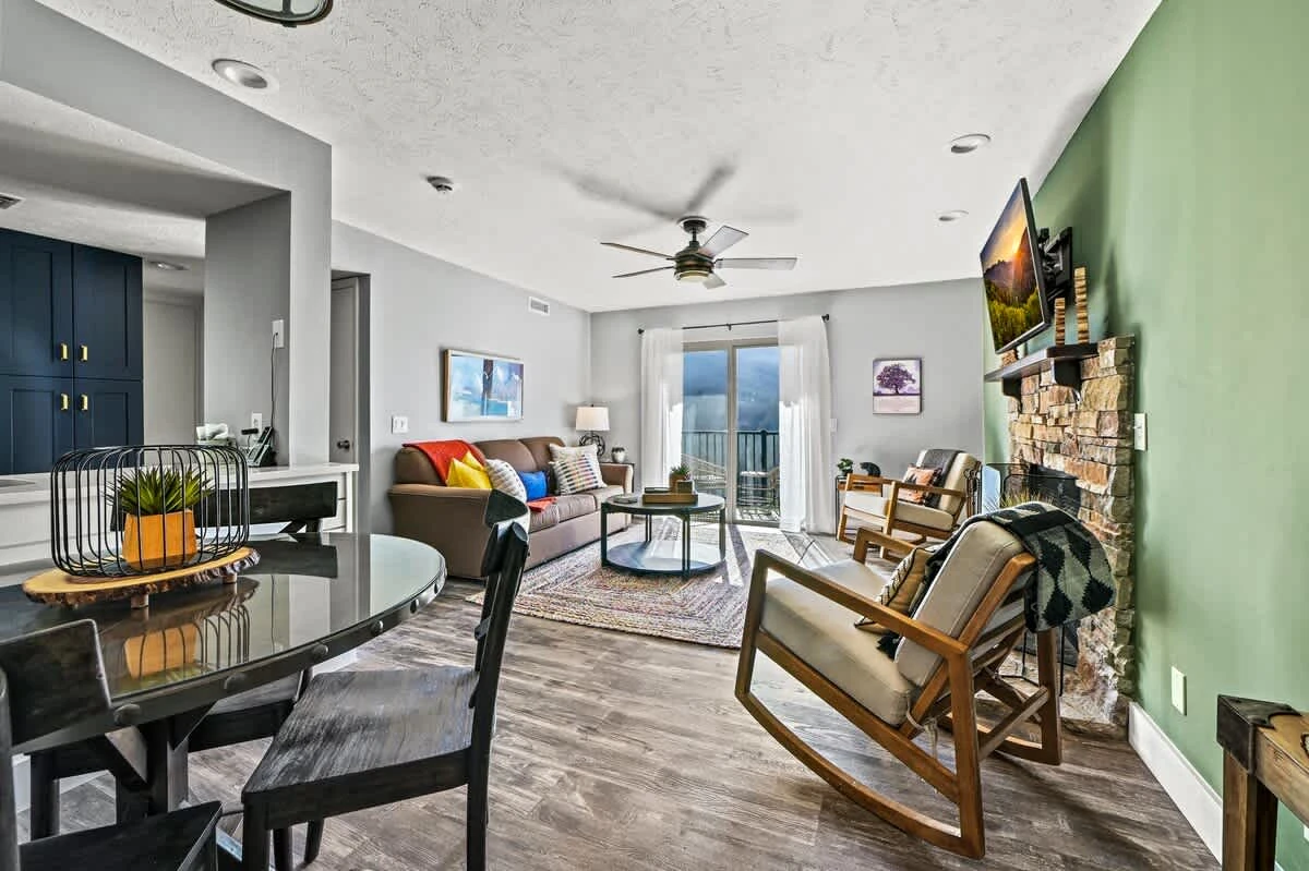 Condo Entrance View of Living Area & Dining Area Layout
