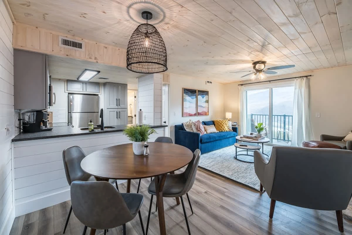 Full View of Living/ Dining Area & Kitchen Layout