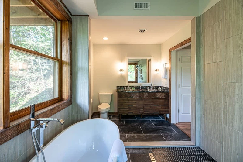 Primary bathroom includes soaking tub.