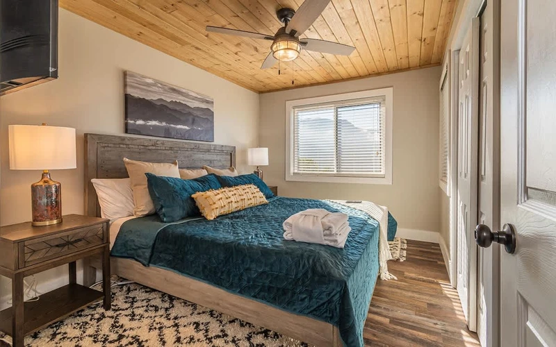Wake up to a mountain view after a restful night on our memory foam mattress!